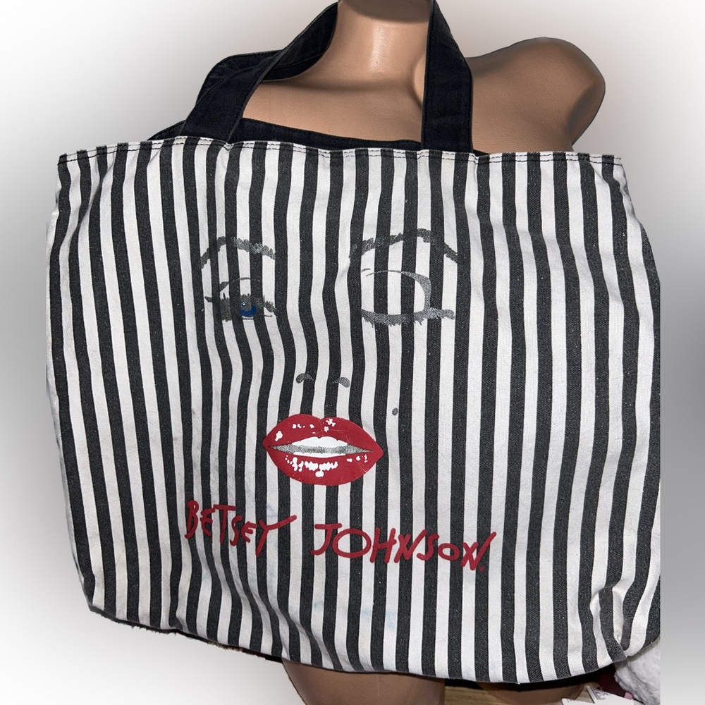 Betsey Johnson vanity lipstick Marilyn face purse handbag shopper canvas vintage